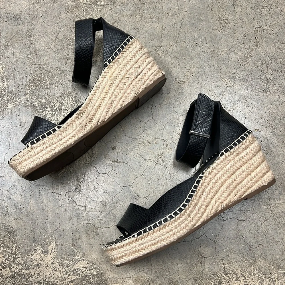 Franco Sarto black snake espadrille wedges
